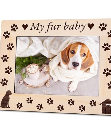 5"X7" Photo Wooden Frame - My Fur Baby - Dog Theme Wood Picture Frame, Rustic Paw Prints Wooden Frame Gifts For Pet Owner, Dog Lover, Home & Office Tabletop Display (Horizontal)- A03