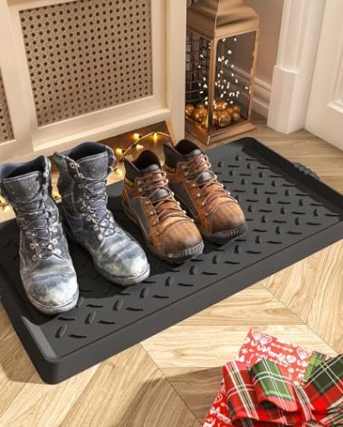 SUPENUIN Boot-Tray Heavy Duty Rubber Mat with Lip Waterproof Shoe Mat Tray for Entryway Indoor Outdoor Multi Use Catch All Trays Entryway Shoe Storage 16x27.5 Inches