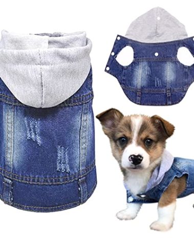 SILD Pet Clothes Dog Jeans Jacket Cool Blue Denim Coat Small Medium Dogs Lapel Vests Classic Hoodies Puppy Blue Vintage Washed Clothes (Grey,XXL)