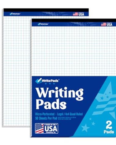 Graph Paper Pads 8.5 x 11, 4x4 Graph Ruled, 2-Pack, 50 Sheets/Pad, 60GSM White Graph Paper Notebook, Made In USA, No Ink Bleeding, Sturdy back, Micro-Perforated Graphing Paper for School Office