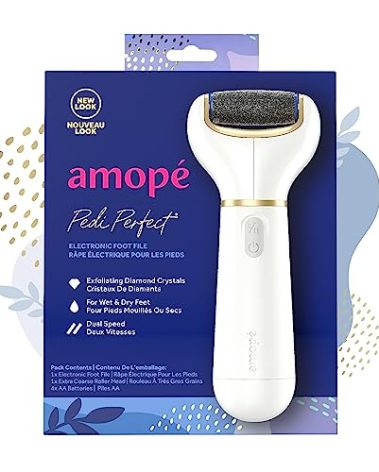 Amopé Pedi Perfect Electric Callus Remover Foot File w/ Diamond Crystals, Pedicure Tool for Feet, Removes Hard & Dead Skin, Feet Scrubber & Buffer, Splashproof, w/ Extra Coarse Roller Head, 1 Count