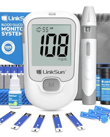 G-425-1 Blood Glucose Monitor Kit, 100 Test Strips &100 Lancets, 1 Control Solution, 1 Blood Sugar Monitor, 1 Lancing Device, Diabetes Testing Kit, No Coding, Large Display, Glucometer for Home Use