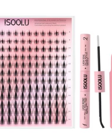 ISOOLU Fairy Lash Clusters Manga Individual Lashes C Curl Wispy Eyelash Clusters WideSpan Eyelash Extension Kit with Lash Bond and Seal Wet-Look Spiky Cluster Lashes (Fairy Kit)