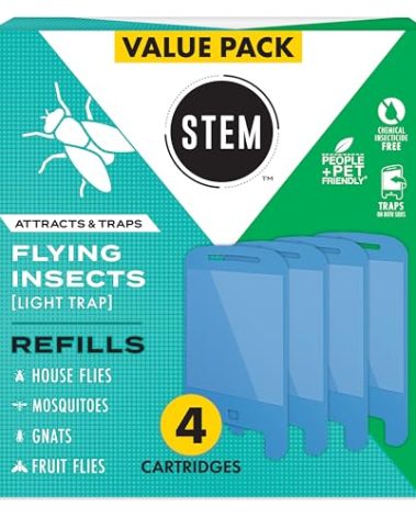 STEM Light Trap Refill Cartridges, Indoor Fruit Fly Trap, Effective Insect Control for Home, Attracts and Traps Flying Insects, Compatible with STEM Light Trap, 4 Count