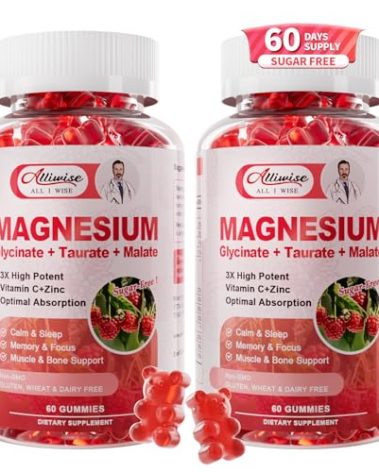 2Pack Magnesium Glycinate Gummies 500mg,Magnesium Supplement with Taurate, Malate, Vitamins D, C, B6, Calcium for Sleep, Relaxation, Muscle, Bone Health & Immune Support-120 Count