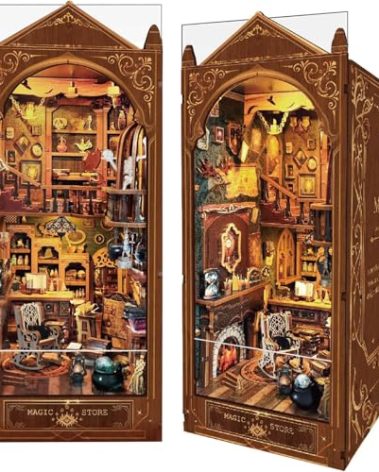 Book Nook Kit, Magic Store Dollhouse Booknook Bookshelf Insert Decor Alley DIY Miniature House Kit with Led Light Crafts for Adults and Teens to Build-Creativity Model Gift