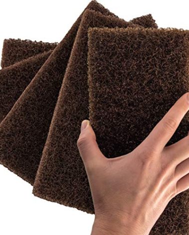 Heavy Duty XL Brown Scouring Pad 5 Pack. 10 x 4.5in Large Multipurpose Nylon Scrubbing Sponges. Clean Bathrooms, Kitchens, Counters and Floors to Erase Grime and Make Surfaces Sparkle