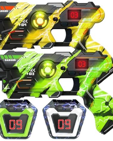 OSALON Laser Tag Guns Set of 2 with Digital LED Score Display Vests Laser Tag Cool Outdoor Toys for Kids Ages 8 9 10 11 12+ Boys Girls Children Teens Adults Birthday Gifts Toys Christmas Green/Yellow