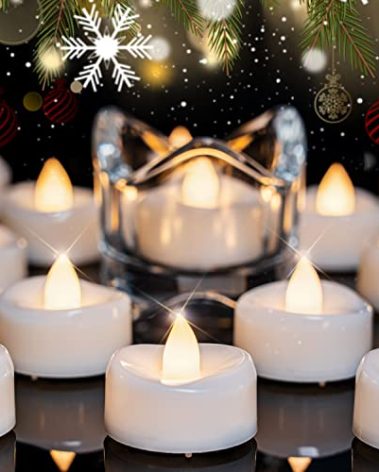 merrynights LED Candles, Tea Lights Candles Battery Operated Bulk, 24-Pack Long-Lasting 200 Hours Flameless Tealight Candles, Realistic Tea Lights for Halloween Christmas Wedding, 1.5'' D X 1.25'' H