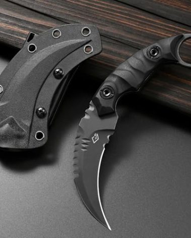 Gtkii GTK691 Fixed Blade Knife D2 Steel Blade Nylon Fiberglass Handle with Kydex Sheath for Outdoor Camping Hunting Hiking Survival EDC Tool(Black)