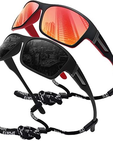 STORYCOAST Polarized Sports Sunglasses for Men Women Unbreakable Frame Cycling Fishing Driving Black+Red Mirror 2Pack