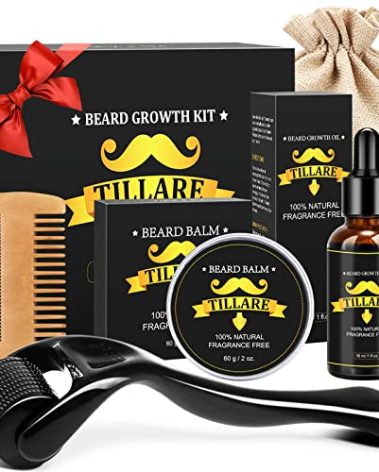Beard Growth Kit, Beard Kit with Beard Growth Oil, Balm, Comb, Massager for Fuller & Stronger Beards, Birthday Gifts for Men Husband Dad Boyfriend