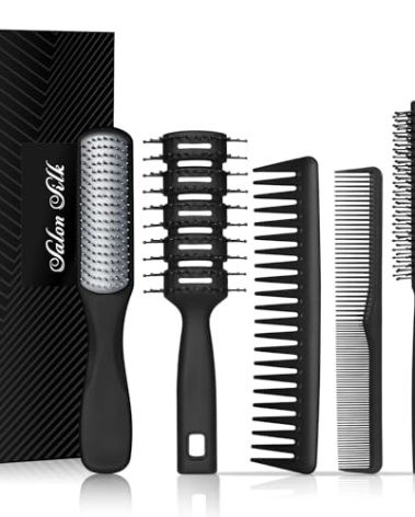 SalonSilk Hair Brush for Men, 5PCS Men Hair Brush & Styling Comb Set - Professional Barber Tools for All Hair Types, Perfect for Styling, Grooming, and Detangling