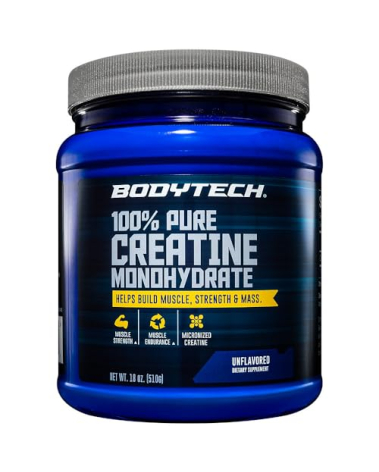 BODYTECH 100% Pure Creatine Monohydrate Powder - Premium Micronized Creatine for Enhanced Muscle Strength and Performance - Supports Muscles, Recovery, and Increased Exercise (18oz/102 Servings)