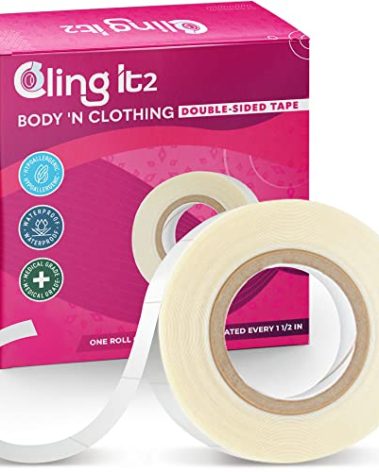 Double Sided Tape for Clothes, Extra Strength All Day Adhesive Clothing Tape, Versatile Fashion Tape for Fabric, Dress, Cloth, Hemming, No Residue, Gentle on Skin & Body, Transparent Tape.