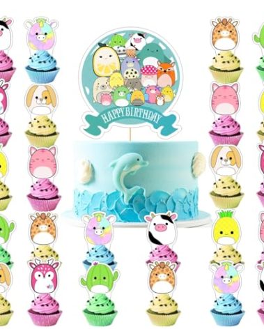25Pcs Cute Animal Cake Decorations with 24pcs Cupcake Toppers, 1pcs Big Cake Topper for Cute Animal Birthday Party Supplies