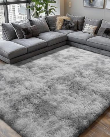 Shag Area Rugs for Bedroom Living Room,5X8 Ultra Soft Fluffy Area Rugs for Dorm, Indoor Carpet Nursery Rugs for Kids Room Home Decor,Tie-Dye Grey