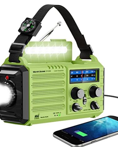 NOAA Weather Radio, Emergency Hand Crank Radio with Solar Charger, Portable Battery Operated AM FM Shortwave Radio with LED Flashlight, USB Charger, Earbud Jack, SOS Alert for Home Survival Hurricane