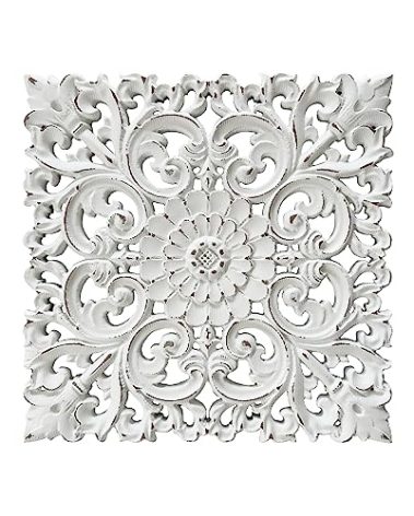 Musanpou Unique Hand Carved Wooden Wall Panels with Hanging Floral Decorations - Rustic Farmhouse Living Room and Bedroom Wall Decoration