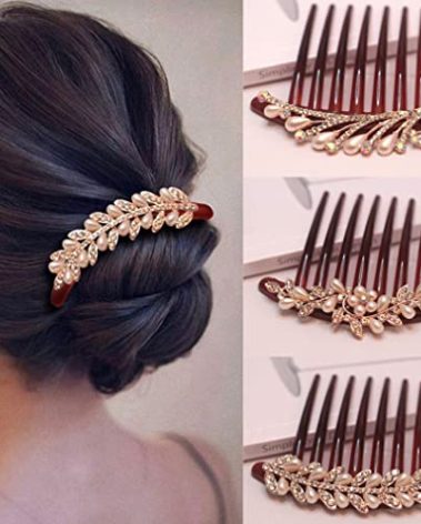 3 Pcs Pearls French Twist Hair Comb, Hair Side Comb Womens Hair Accessories, Girls Rhinestones Flower Hair Combs Wedding Headpieces Hair Holder Comb Tools Hair Accessory for Women Girls Wedding Daily Gift