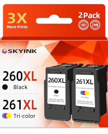 Skyink Compatible Ink Cartridges Replacement for Canon 260XL 261XL pg-260 cl-261 XL for TS6420 TS6400 TS6420a TR7020 TR7020a TR7022 TS5300 TS5320 Printers 2 Pack Black Color