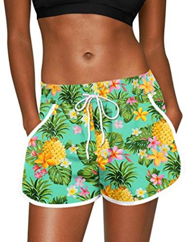 Pineapple Boardshorts for Women Summer Hawaiian Beach Tropical Floral Swim Shorts L