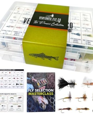 Ventures Fly Co. | 122 Premium Hand Tied Fly Fishing Flies Assortment | Two Fly Boxes Included | Dry, Wet, Nymphs, Streamers, Wooly Buggers, Terrestrials | Trout, Bass Lure Set, Kit, Gift