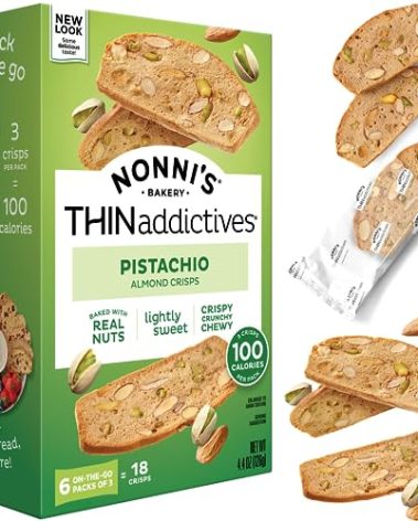 Nonni's THINaddictives Almond Thin Cookies, Pistachio Almond Biscotti, Sweet Crunchy & Chewy, Individually Wrapped, Kosher Snack, Perfect with Coffee, 4.4 oz