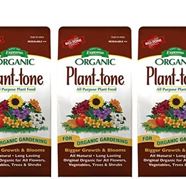 Espoma Organic Plant-Tone 5-3-3 Natural & Organic All Purpose Plant Food; 4 lb. Bag; The Original Organic Fertilizer for All Flowers, Vegetables, Trees, and Shrubs. Pack of 3