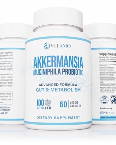 Akkermansia Probiotic 100 Million AFU – GLP 1 Activator with Berberine, Acacia, Enzymes & Green Tea – Metabolic & Digestive Support – Made in USA – 60 Capsules