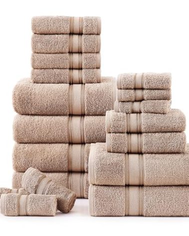 LANE LINEN 100% Cotton 18 Piece Bath Towel Set - Zero Twist, Quick Dry, Highly Soft & Absorbent - 6 Bath, 6 Washcloths, 6 Hand Towels - Oeko Tex Certified Hotel Quality Bathroom Towel Set - Taupe