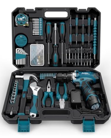 Sundpey Tool Kit 206PCs with Drill - 12V Cordless Power Drill Combo Home Tool Set - Portable Basic General Household Toolbox for Men Women for Garden Office House Repair (Screwdriver Set & Pliers Set)