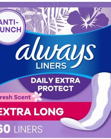 Always Daily Extra Protect Liners, Extra Long Length, Scented Panty Liners, 60 Count