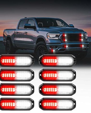 WINECO 12 Led POV Emergency Fire Strobe Lights, Red White Firefighter Surface Mount Grille Grill Warning Flashing Light Caution Construction Hazard Light Bar for Trucks Vehicles