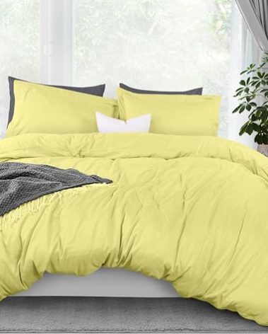 Utopia Bedding Duvet Cover Queen Size - 3 Piece with Zipper Closure - 1 Comforter Cover 90X90 Inches & 2 Pillow Shams 20X26 Inches (Yellow) Comforter Not Included