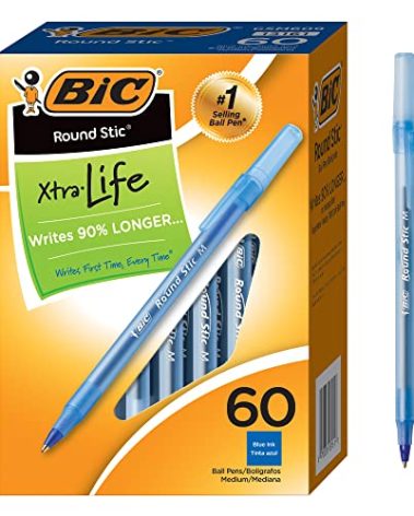 BIC Round Stic Xtra Life Ballpoint Pen with 1.0 mm Medium Point and Consistent Ink Flow, 60-Count in Blue Ink