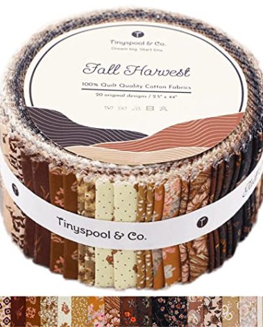 Tinyspool & Co. Jelly Roll Fabric Strips for Quilting, Crafting, and Sewing, 40 Strip Assorted Bundle, Soft Cotton for Blanket, Rug, Upholstery, Home Decor, and Purse Making, Fall Harvest