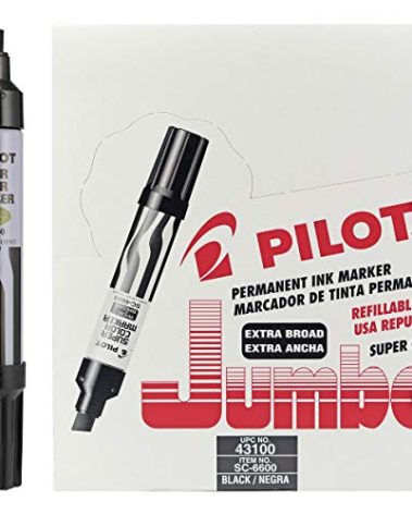 PILOT Super Color Jumbo Refillable Permanent Markers, Black Ink, Extra-Wide Chisel Point, 12-Pack (43100)