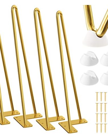 SMARTSTANDARD 16 Inch Hairpin Furniture Legs, 3/8'' Rods Metal Home DIY Projects for Nightstand, Coffee Table, Desk with Rubber Floor Protectors, Gold Set of 4PCS