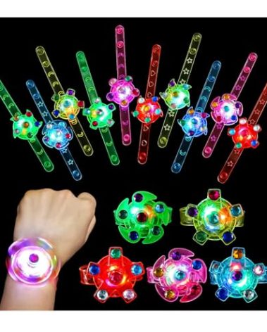 SCIONE 48 Pack LED Light Up Fidget Spinner Bracelets, Glow in The Dark Halloween Party Favors for Kids 4-8 8-12, Treasure Box Toys for Classroom, Birthday Gifts, Goodie Bags Stuffers for Boys/Girls