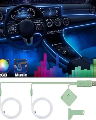 Car Led Strip Lights,Interior Lights,Ambient Lighting Kit With RGB 16 Million Colors Fiber Optics&Music Sync Rhythm,USB Neon Light Accessories for Center Console&Dashboard,Upgraded Version