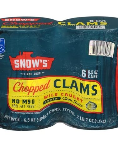 Snow's Wild Caught Chopped Clams Canned, 6.5 oz Can (Pack of 6) - 5g Protein Per Serving - Gluten Free, Keto Friendly, 99% Fat Free
