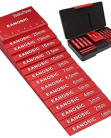 EANOSIC Metric Setup Blocks Height Gauge Set, 15pcs Precision Aluminum Setup Bars Guage Block Set for Router and Table Saw Accessories Woodworking Set Up, Bars Include Laser Engraved Size Markings