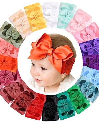 doboi Baby Girl Hair Bows and Nylon Headbands Set - 20PCS Infant Toddler Accessories With Big Bows
