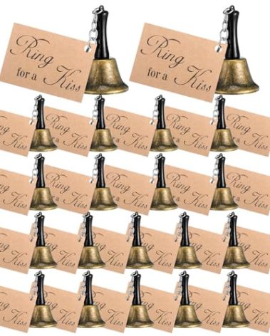 Lounsweer 24 Set Wedding Bells Bulk Ring for a Kiss with Tags Kissing Bells for Wedding Reception Decorations Goodies Bags Party Supplies