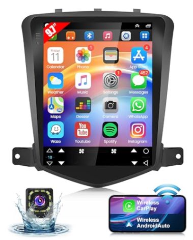 9.7 inch Car Stereo Radio for Chevrolet Cruze 2009 2010 2011 2012 2013 2014 2015, Android 13 Bluetooth Touchscreen Media Receiver with w/CarPlay &Android Auto GPS SWC WiFi FM Backup Camera-2+32GB