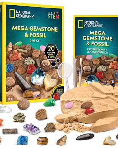 NATIONAL GEOGRAPHIC Mega Fossil and Gemstone Dig Kit - Excavate 20 Real Fossils and Gems, Science Kit for Kids, Rock Digging Excavation Kit, Geology Gifts for Boys and Girls (Amazon Exclusive)