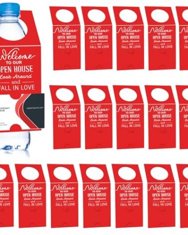 Eersida 50 Pieces Open House Water Bottle Hang Tags Open House Supplies Tags for Bottles Real Estate Agent Supplies for Real Estate Agent Favors (Red)