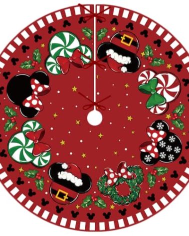 Christmas Tree Skirt 48 Inch Christmas Cartoon Mouse Tree Collar New Year Winter Xmas Tree Decor Christmas Decorations for Home Party