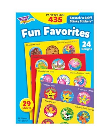 Trend Enterprises: Fun Favorites, Scented Scratch 'N Sniff Stinky Stickers, Fun for Rewards, Incentives, Crafts and as Collectibles, 24 Different Designs, 29 Sheets Included, for Ages 3 and Up